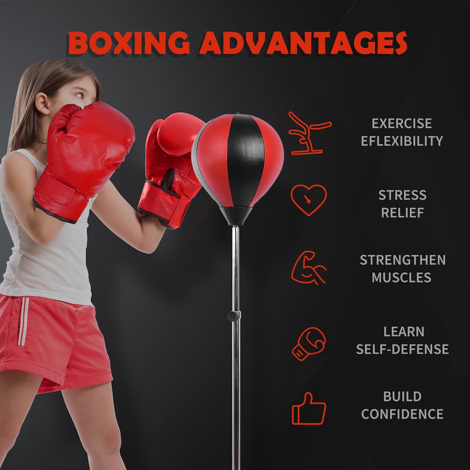 image 1 of HOMCOM Punching Bag with Stand, 126144 cm Height Adjustable Boxing Set Free Standing Speed Bag with Gloves and Air Pump for Teenagers Home Gym Workout
