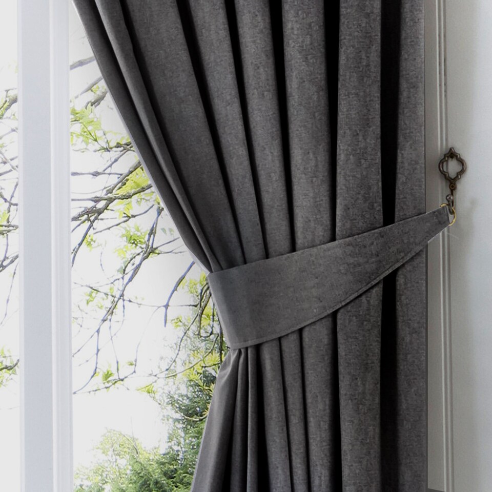 image 1 of Fusion Dijon Pencil Pleat Curtains Charcoal