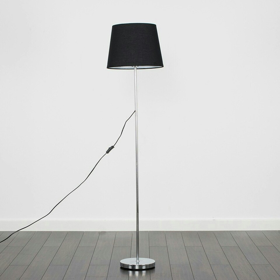 image 1 of ValueLights Charlie Chrome Floor Lamp Black Taper Shade