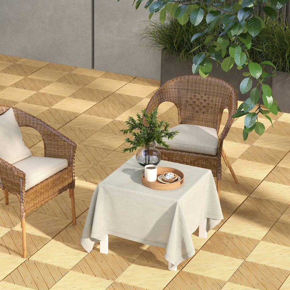 image 1 of Outsunny 9 Pcs Interlocking Flooring Tiles for Patio, Balcony, Hot Tub, Yellow