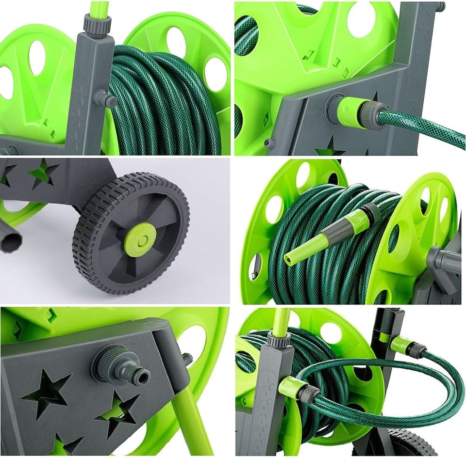 image 1 of 30m Hose Reel Cart Trolley Spray Garden Hosepipe Adjustable Handle Nozzle Wheel | Green