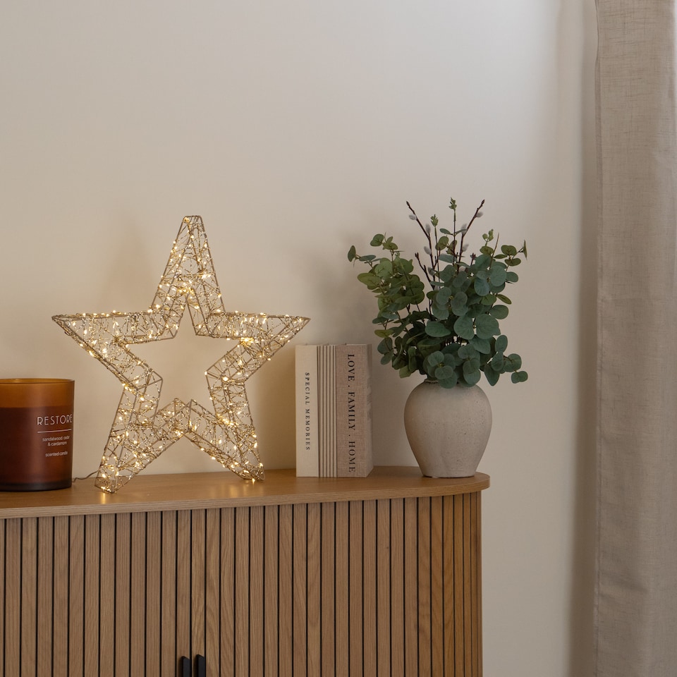 image 1 of 50cm Gold Light Up Christmas Star with 240 Warm White LEDs & Timer