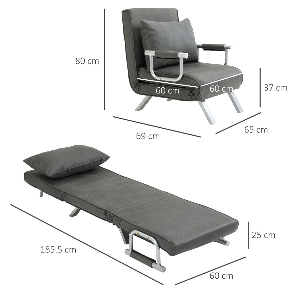 image 1 of HOMCOM Sofa Bed Foldable Portable Sleeper Lounge w/ Pillow Dark Grey