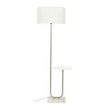 ValueLights Tavel Brushed Chrome Silver Floor Lamp with Table and White Shade