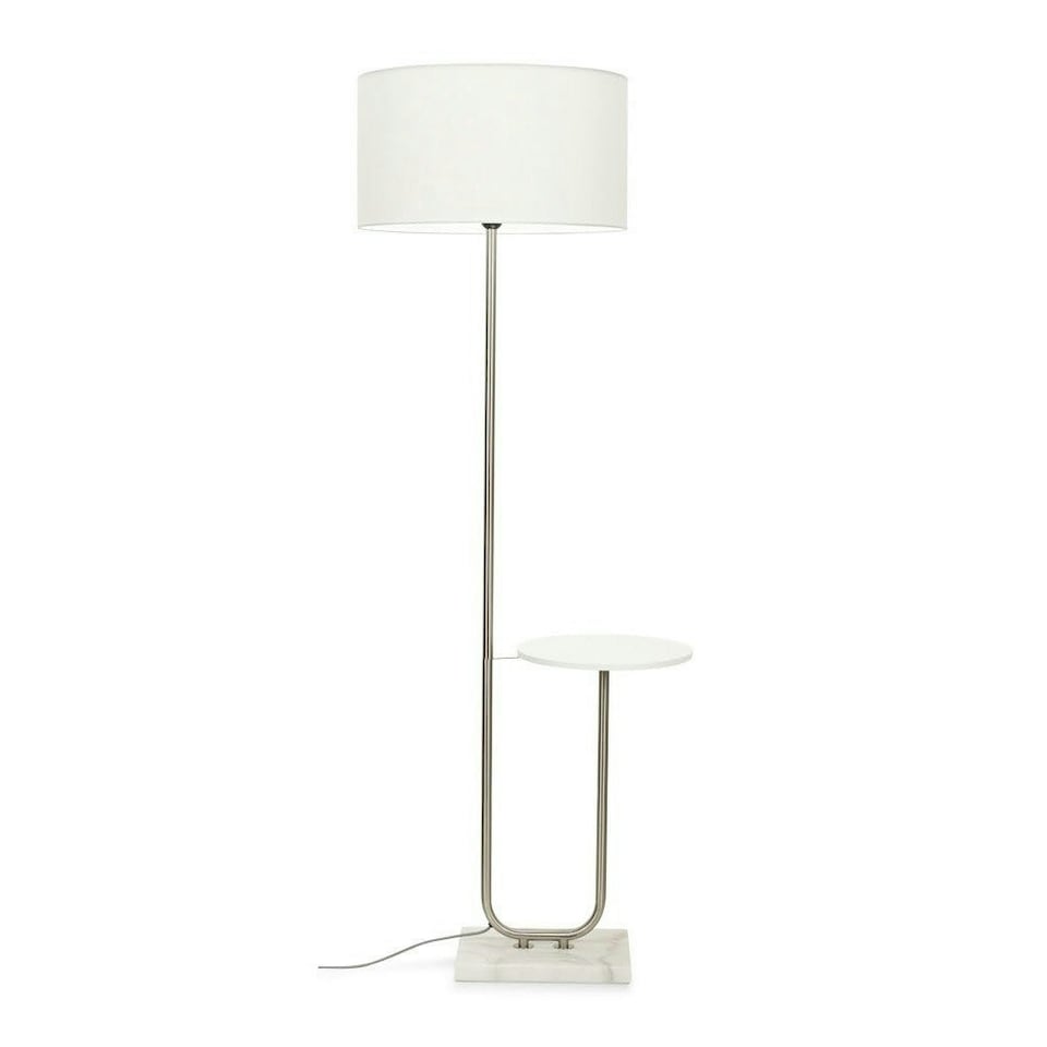 image 1 of ValueLights Tavel Brushed Chrome Silver Floor Lamp with Table and White Shade