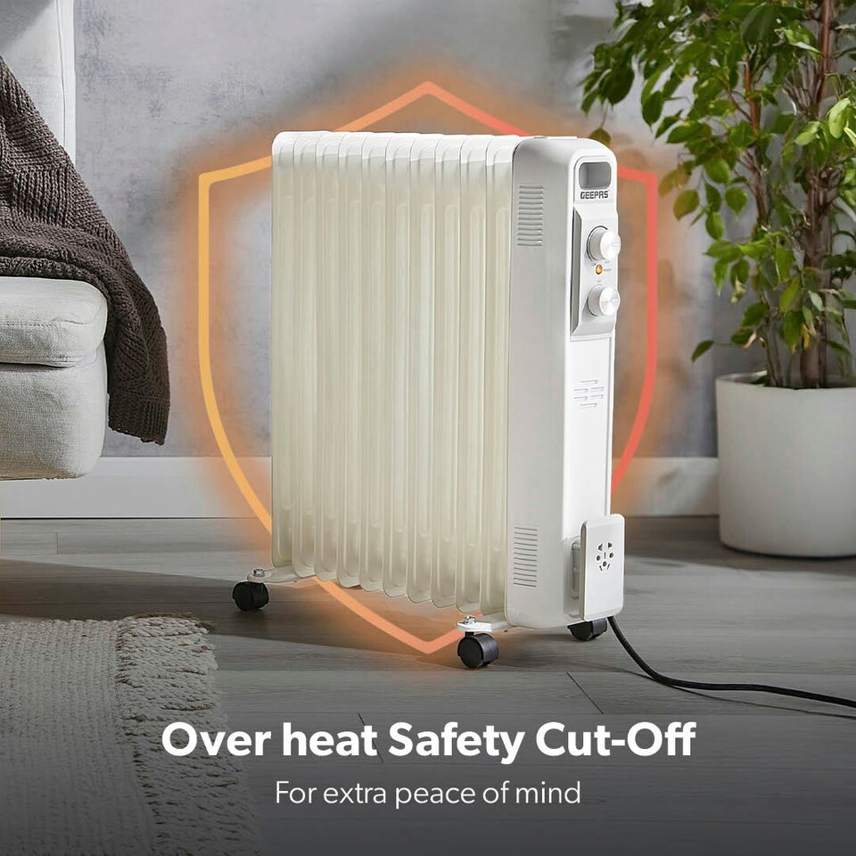 image 1 of GEEPAS 2500W Oil Filled Radiator Heater, 11 Fins- White