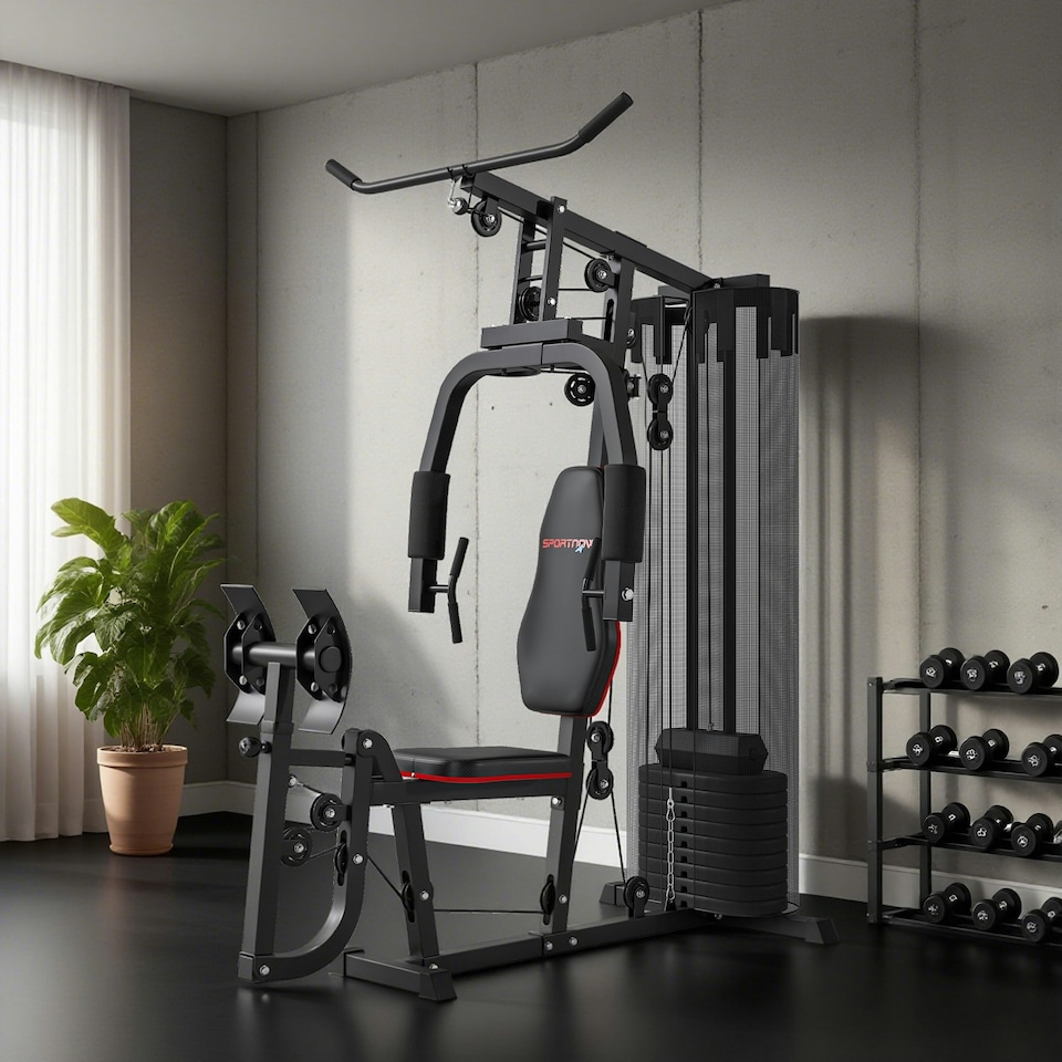 image 1 of SPORTNOW Home Gym Machine Compact Multi Gym with 45kg Weight Stack