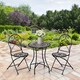 image 2 of Outsunny 3 Pieces Garden Bistro Set with Coffee Table and 2 Folding Single Chairs, Mosaic Garden Table Top and Seats, Metal Frame, for Patio Balcony, Black