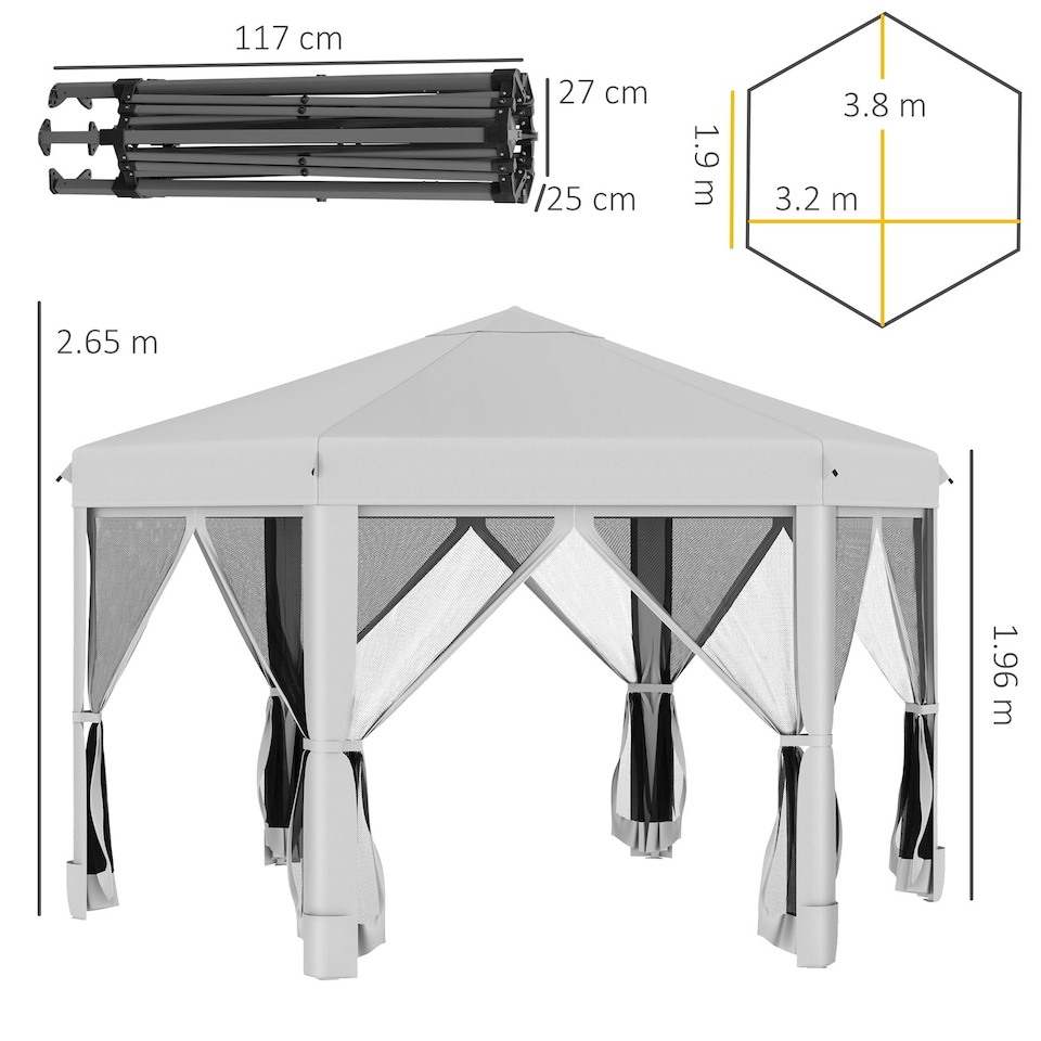image 1 of Outsunny 3.2m Pop Up Gazebo Hexagonal Canopy Tent Outdoor w/Sidewalls Brown