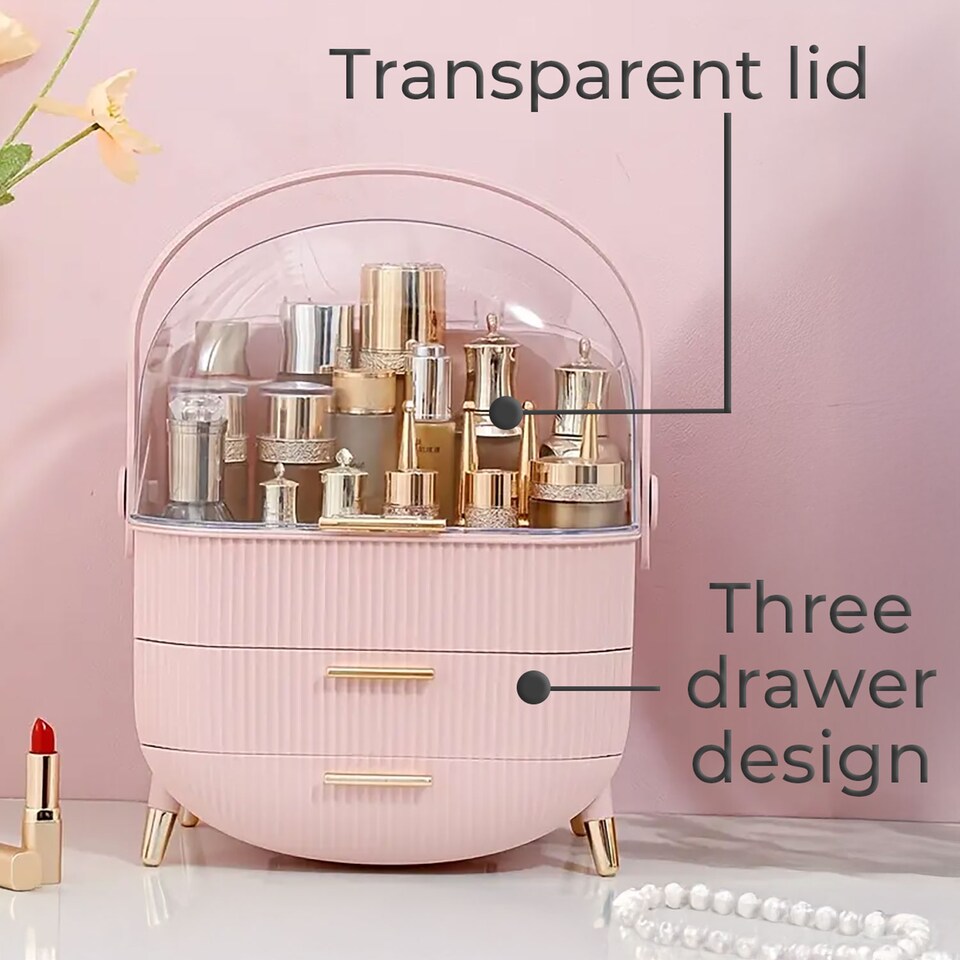 image 1 of Neo Pink Three Layer Cosmetic Makeup Vanity Beauty Storage Organiser Skincare Display Box Case Holder | Pink