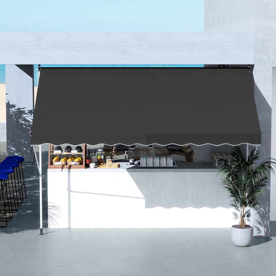 image 1 of Outsunny 3 x 1.5 m Retractable patio  Awning Floor-to-ceiling shade, Black | Black | 1