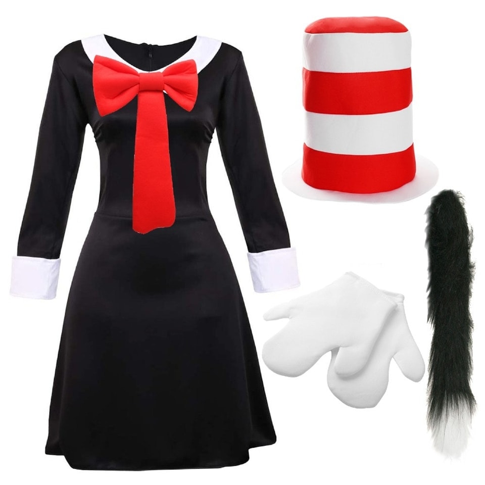 image 1 of Crazy Cat Costume Set - Hat, Gloves & Tail | Black | XL