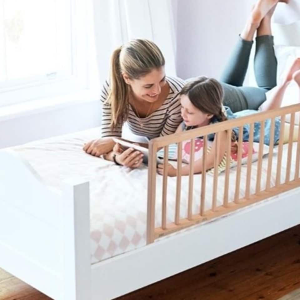 image 1 of Safetots Extra Wide Extra Tall Wooden Bed Guard, Natural, 60cm High x 140cm Wide, Toddler Bedrail for Safety