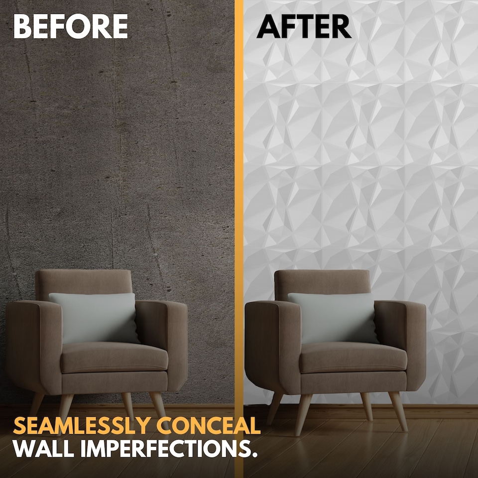 image 1 of NOVECRAFTO Decorative 3D Wall Panels (50cm x 50cm) 3D Diamond Shape PVC Cladding Panel