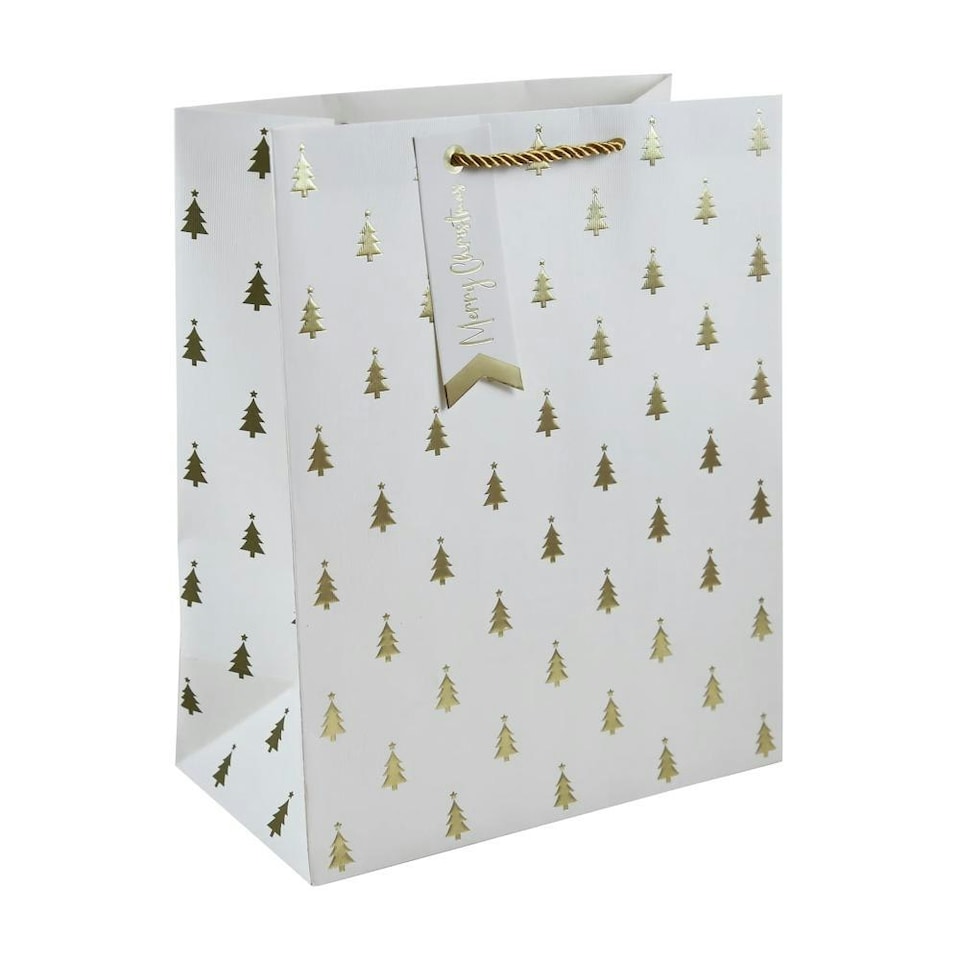 Pack of 12 Gold Embossed Christmas Tree Large Gift Bags Tesco