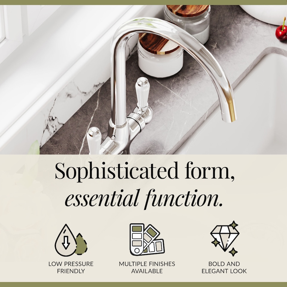image 1 of Balterley Traditional Curved Spout Cruciform Two Lever Handle Sink Basin Mixer Tap | Silver | Chrome | 1