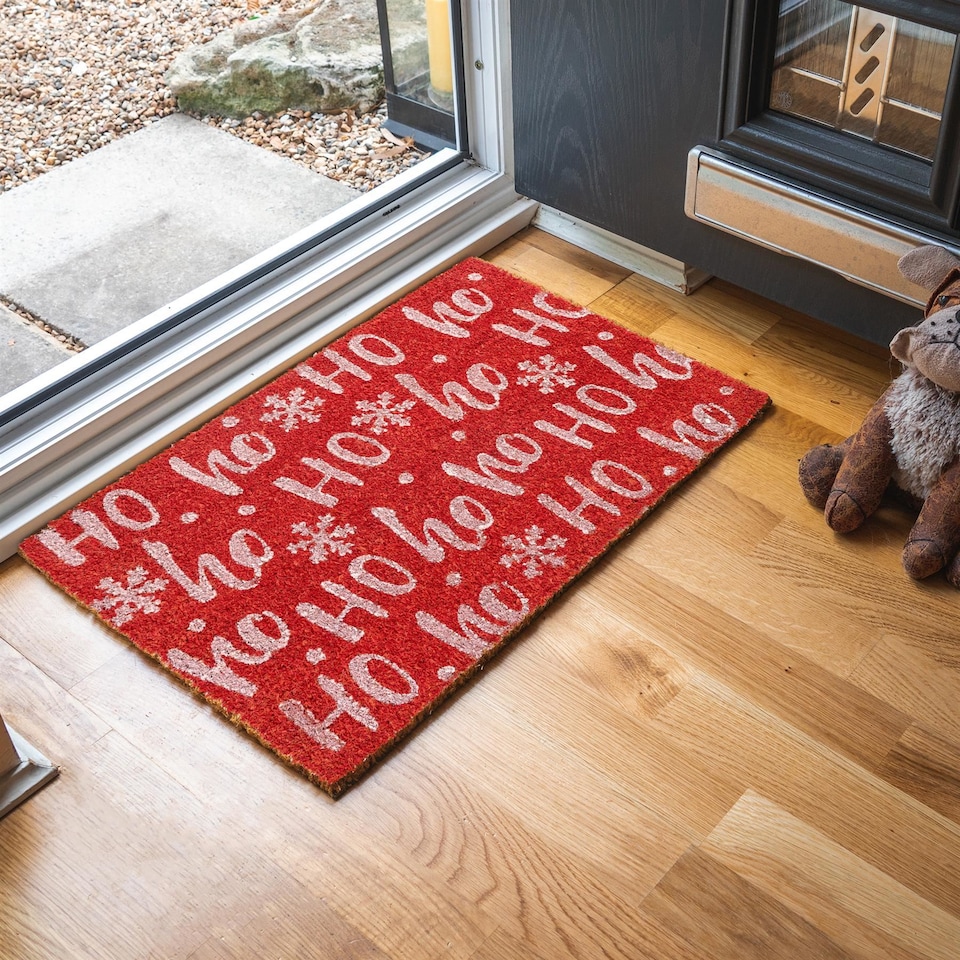 image 1 of Nicola Spring Christmas Coir Door Mat - 60 x 40cm - Ho Ho Ho Red