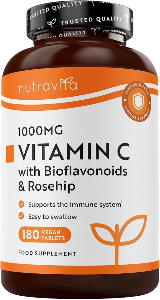 image 1 of Nutravita Vitamin C 1000mg - High Strength Ascorbic Acid with Added Bioflavonoids & Rosehip - Normal Immune System - 180 Tablets - 6 Month Supply