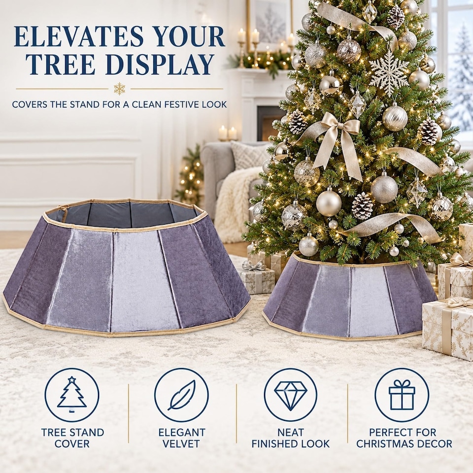image 1 of 26.8 Inch Silver Diamond Shape Christmas Tree Collar Velvet Foldable Stand Cover