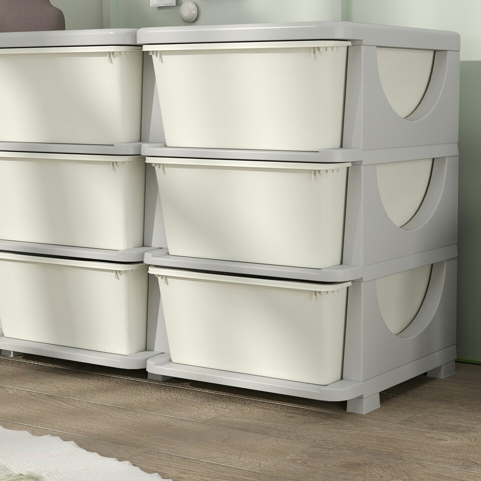 image 1 of HOMCOM Kids Storage Units with Drawers 3 Tier Chest Dresser Tower Cream | 113 x 37 x 56.5 cm