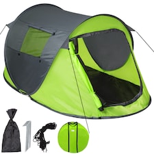 2 Man Pop Up Tent Waterproof For Camping Hiking Festival Mosquito Net Carry Bag | Green | grey/green | 220 x 130 x 95 cm | 1