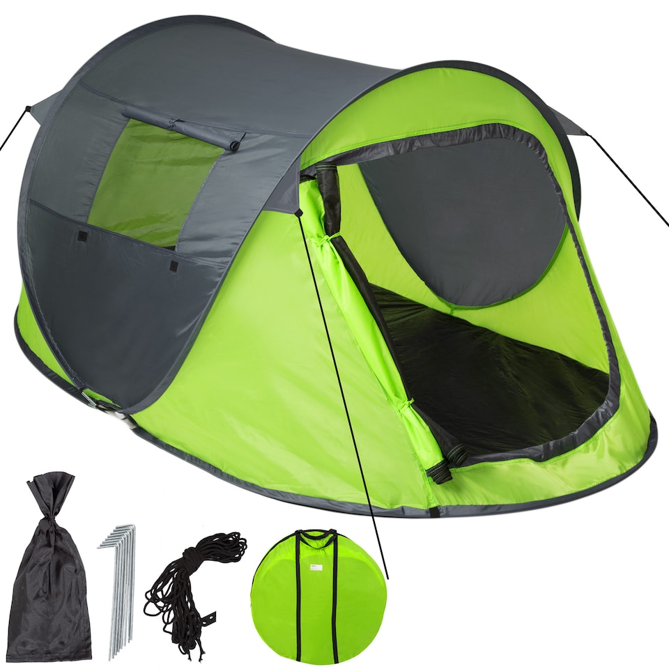 image 1 of 2 Man Pop Up Tent Waterproof For Camping Hiking Festival Mosquito Net Carry Bag | Green | grey/green | 220 x 130 x 95 cm | 1