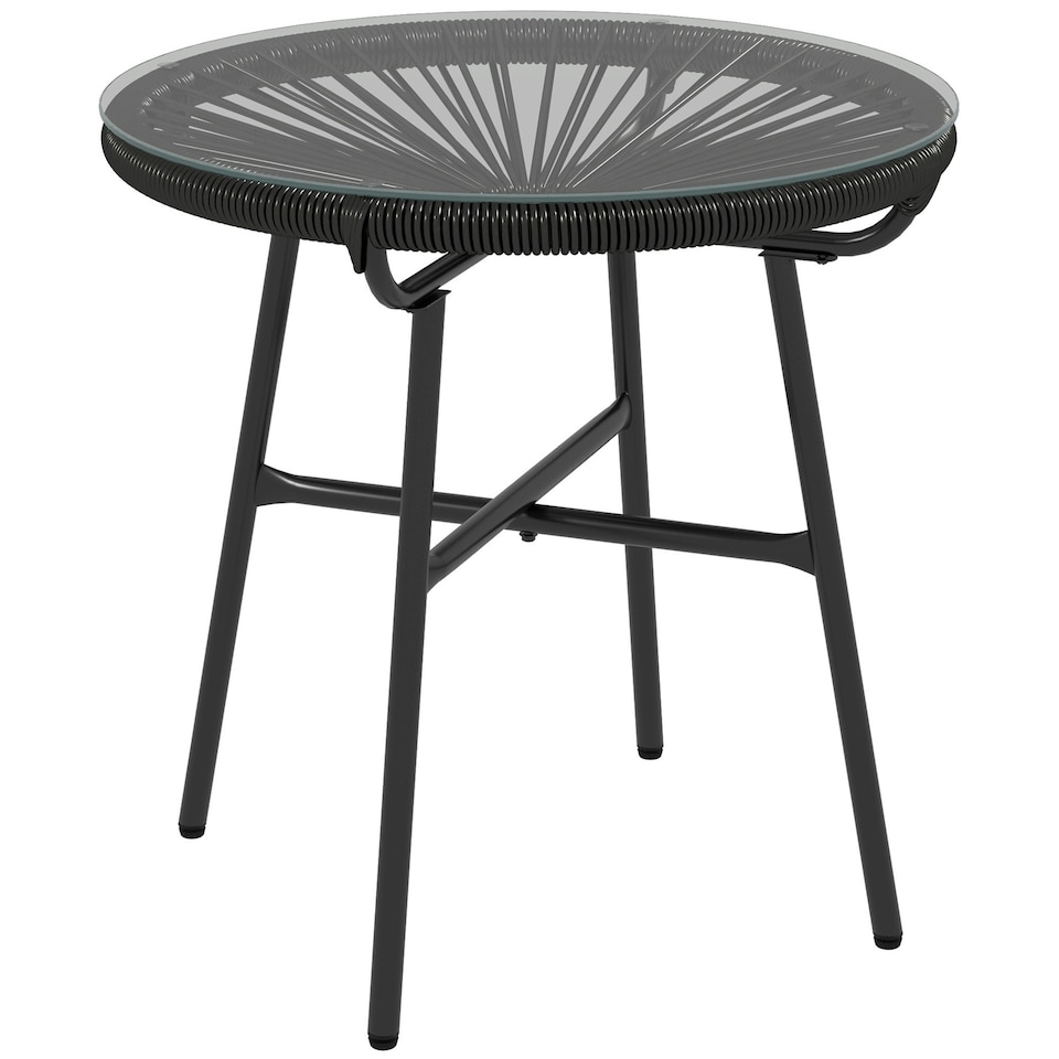 image 1 of Outsunny Rattan Side Table w/ Tempered Glass Tabletop, Black 