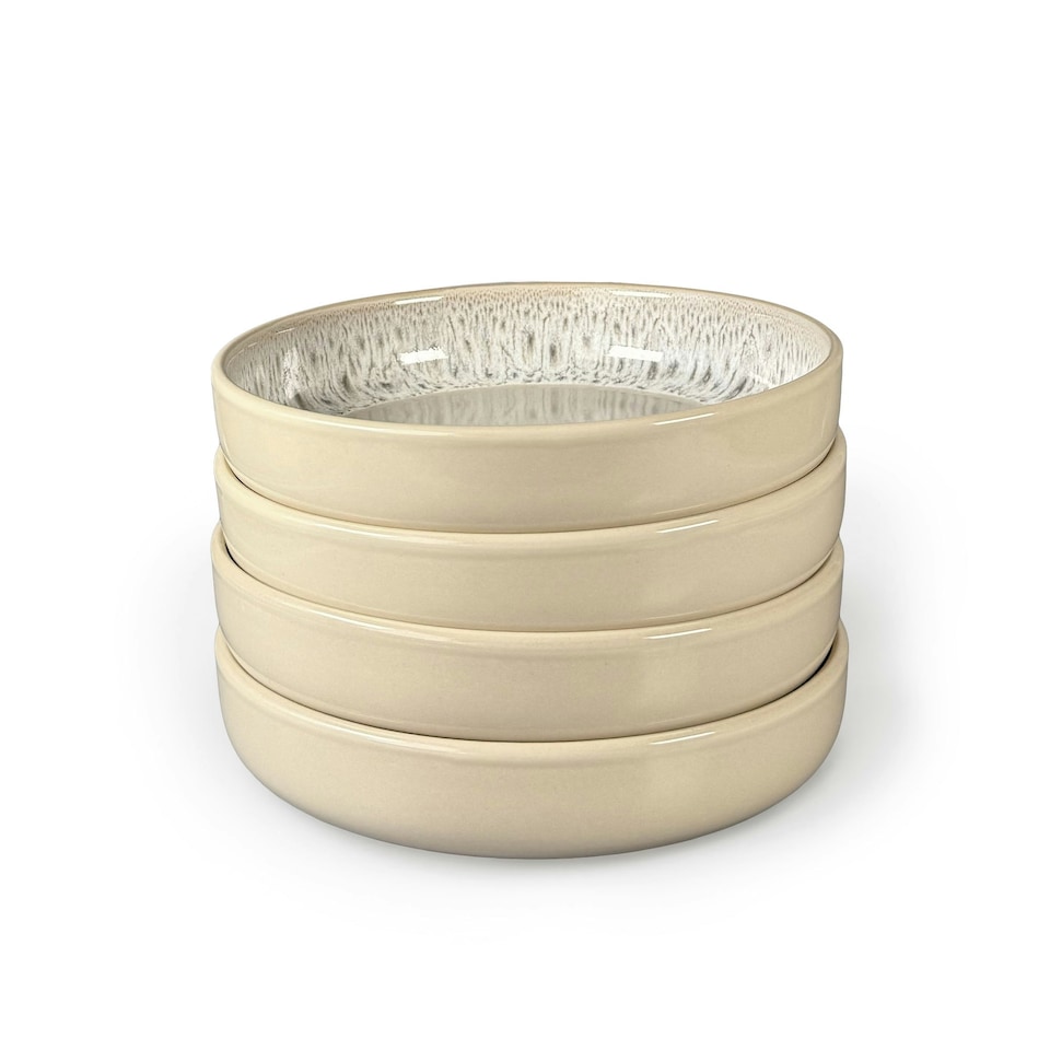 image 1 of Scandi Home Set of Four Stockholm 20cm Oatmeal Artisan Glaze Ceramic Pasta Bowls Cream
