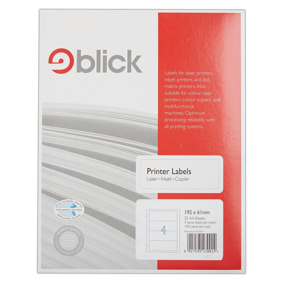 image 1 of Blick 4 Up, 192mm x 61mm, Rectangular, White, 400 Labels