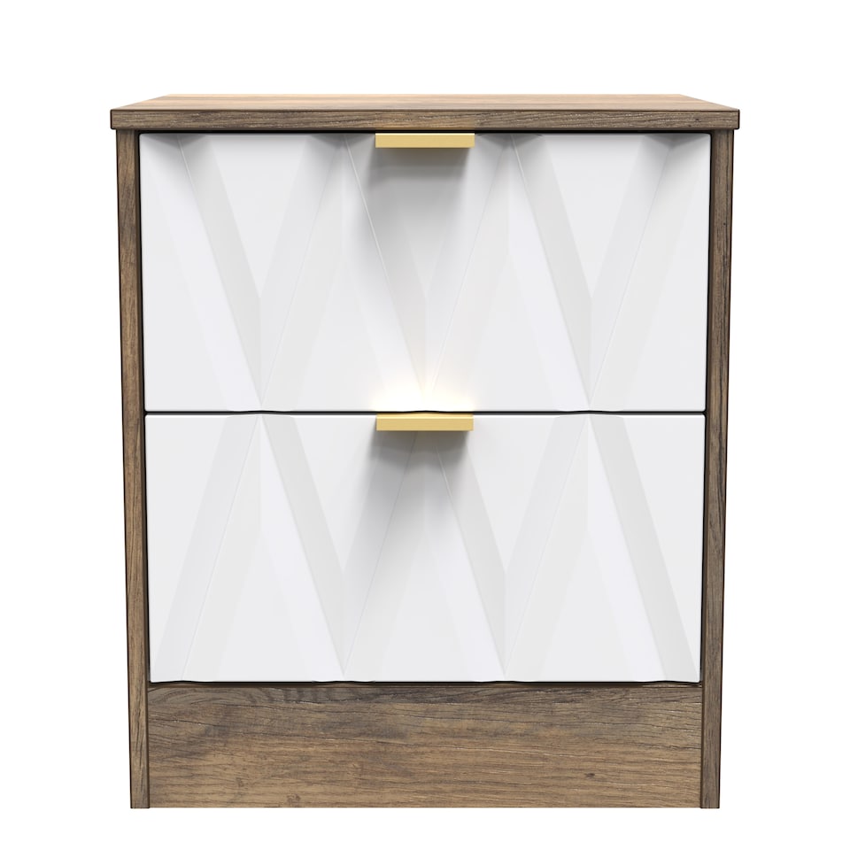image 1 of Washington 2 Drawer Compact Bedside Cabinet in White Matt & Vintage Oak (Ready Assembled) | White | White Matt & Vintage Oak