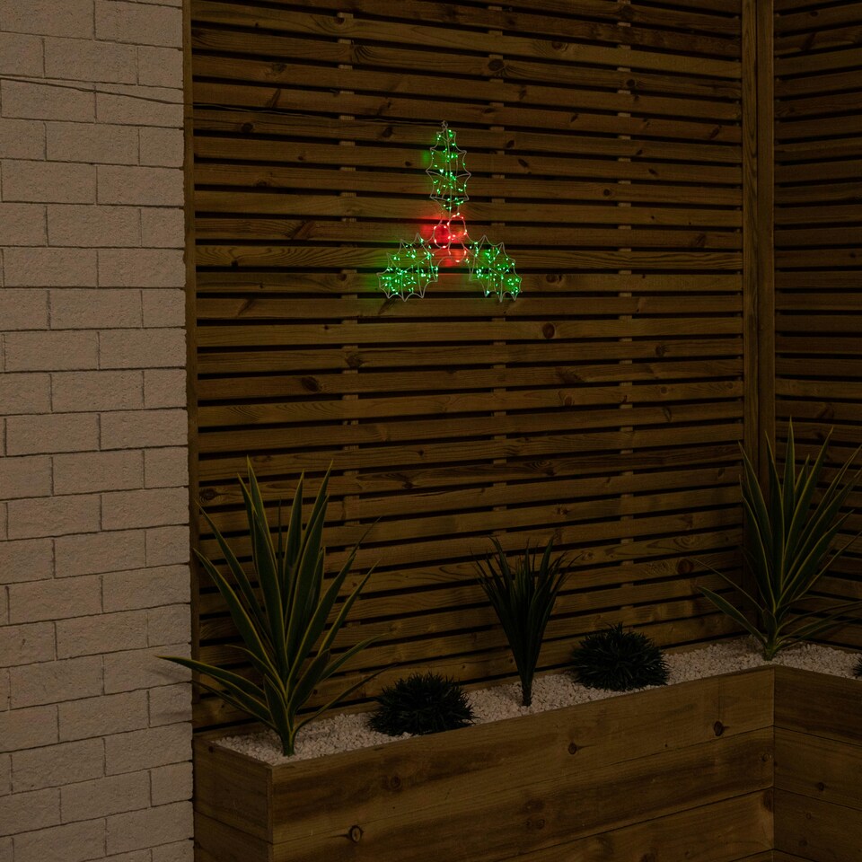 image 1 of 46cm Light up Holly with Berries Christmas Silhouette with Red and Green LEDs