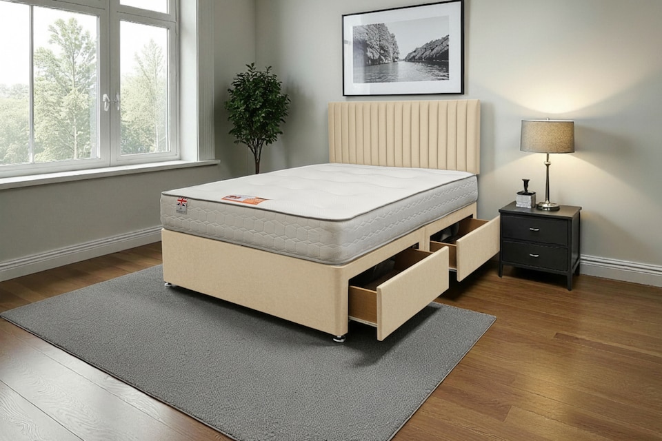image 1 of Emily Plush Bed Set With Mattress, 2 Drawers Same Side & 24"Headboard