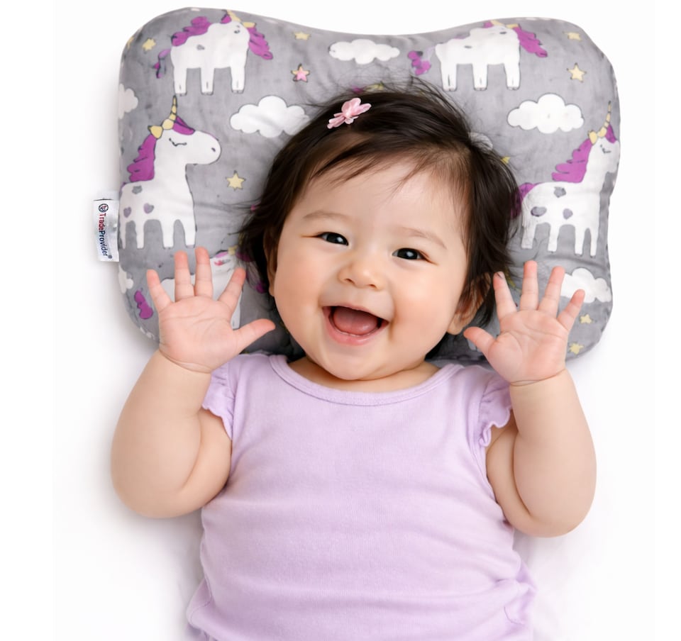 image 1 of TradeProvider® Baby Head Support Cushion for Pram, Pushchair, Stroller, Newborn Travel Headrest (2 pack)- Pink Stardust Collection