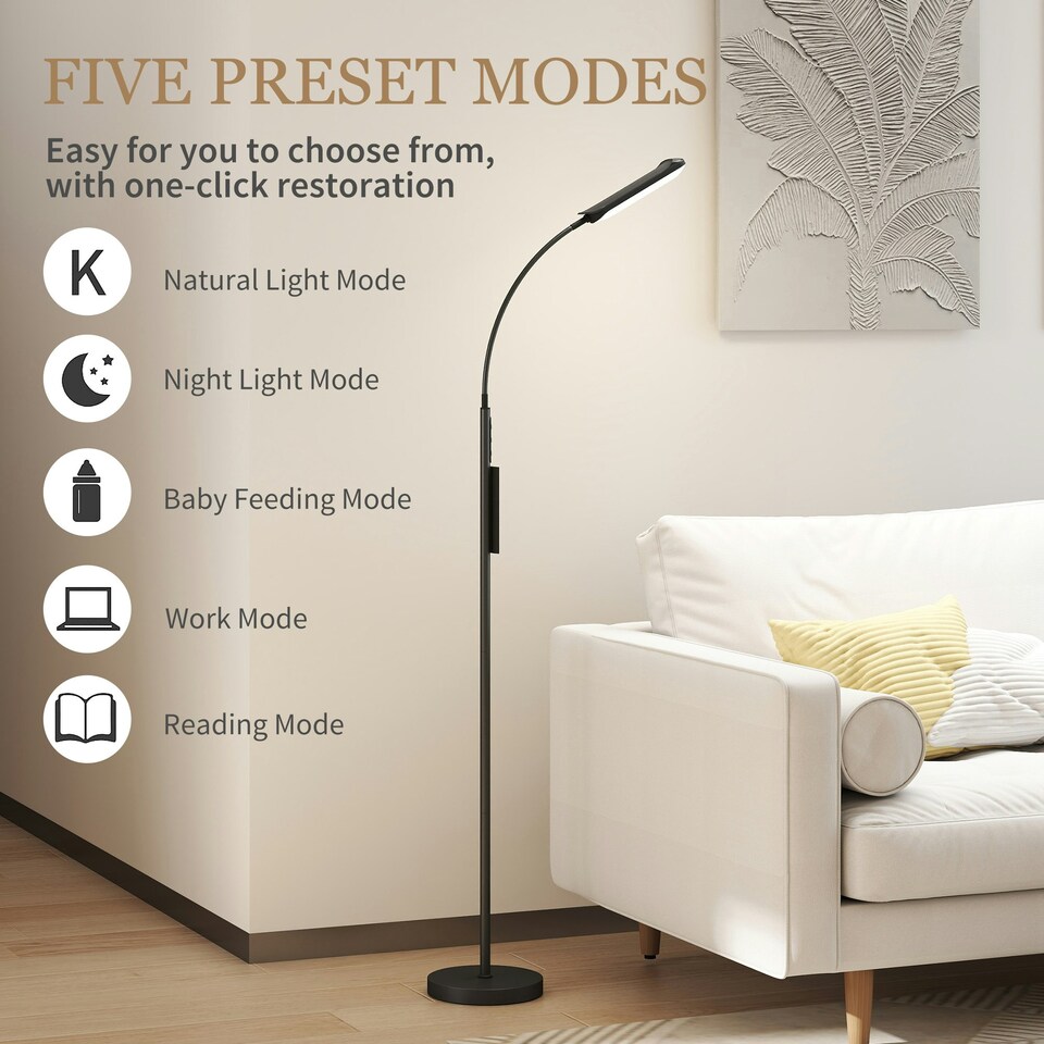 image 1 of HOMCOM LED Floor Lamp for Living Room with Magnetic Remote Control, Black Black