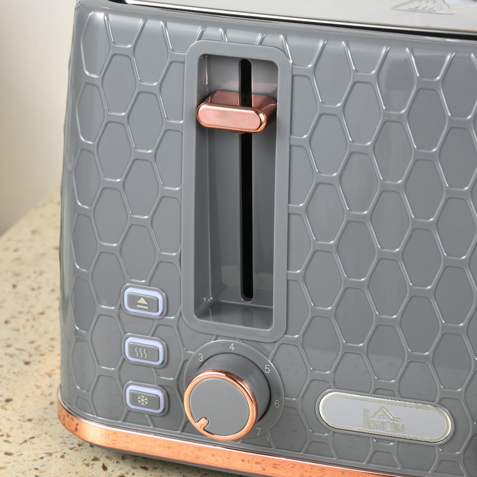 image 1 of HOMCOM Kettle and Toaster Set, 1.7L 3000W Fast Boil Jug Kettle with Auto Shut Off, 4 Slice Toaster with 7 Level Browning Controls & Crumb Tray, UK Otter Thermostat, Grey