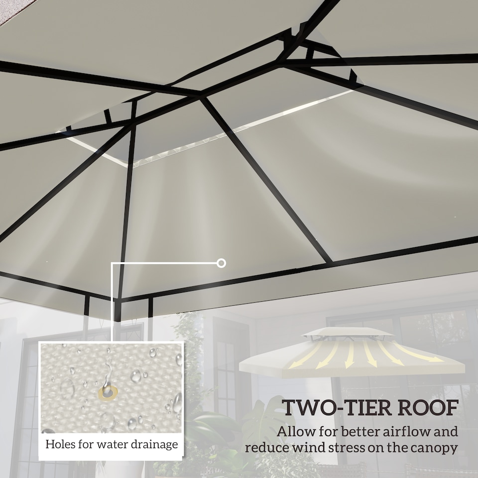 image 1 of Outsunny 3x4m Gazebo Replacement Roof Canopy 2 Tier Top UV Cover Patio Cream