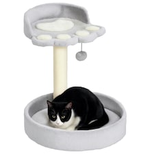 PawHut 44cm Cat Tree Tower with Scratch Post, Platforms, Ball, Light Grey