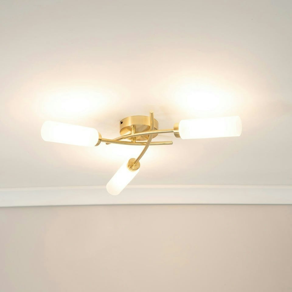 image 1 of ValueLights Maya Brushed Gold 3 Way Curved Cross Over Flush Ceiling Light
