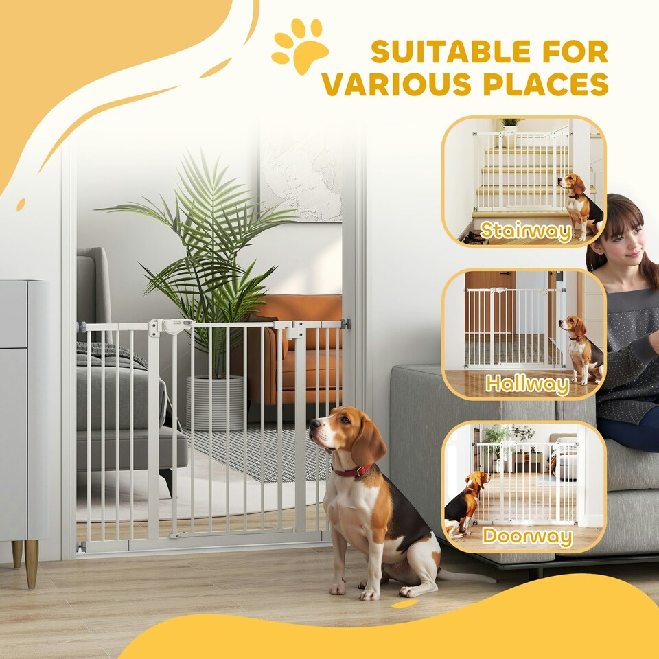 image 1 of PawHut Adjustable Safety Gate w/ 2 Extensions and Four Adjustable Screws, White