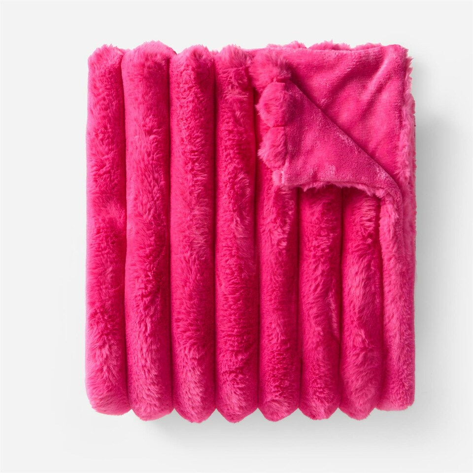 image 1 of OHS Soft Jumbo Faux Fur Ribbed Throw Blanket Pink | Hot Pink