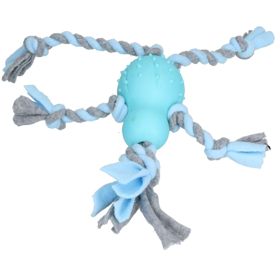 image 1 of Blue Small Dog Puppy Fleecy Man Rubber Play Toy Great For Teeth & Gums