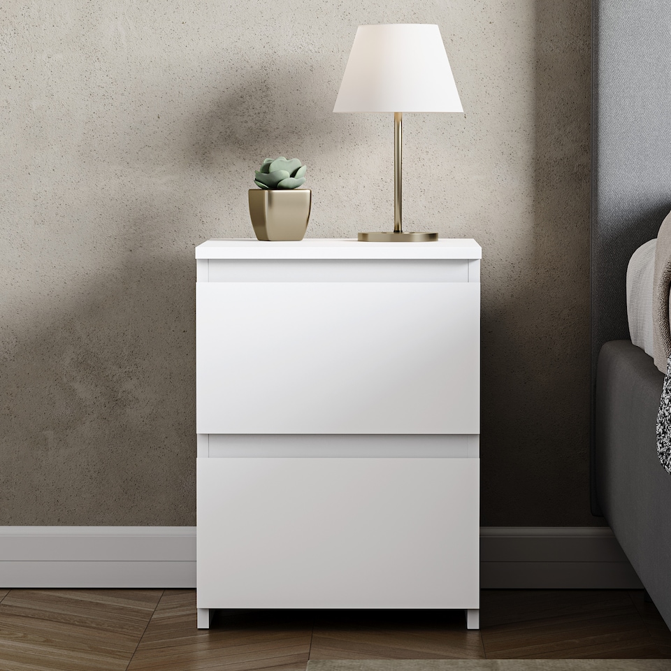 image 1 of Vida Designs Denver 2 Drawer Large Bedside Chest Cabinet Table Nightstand, White