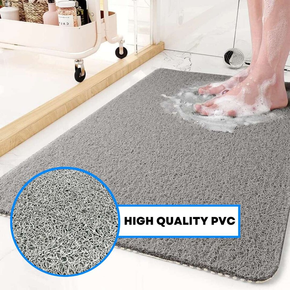 image 1 of Embossed Spaghetti Anti Slip Shower Mat - Paw - 60cm x 40cm | Grey | Grey | Rectangular 60x40cm