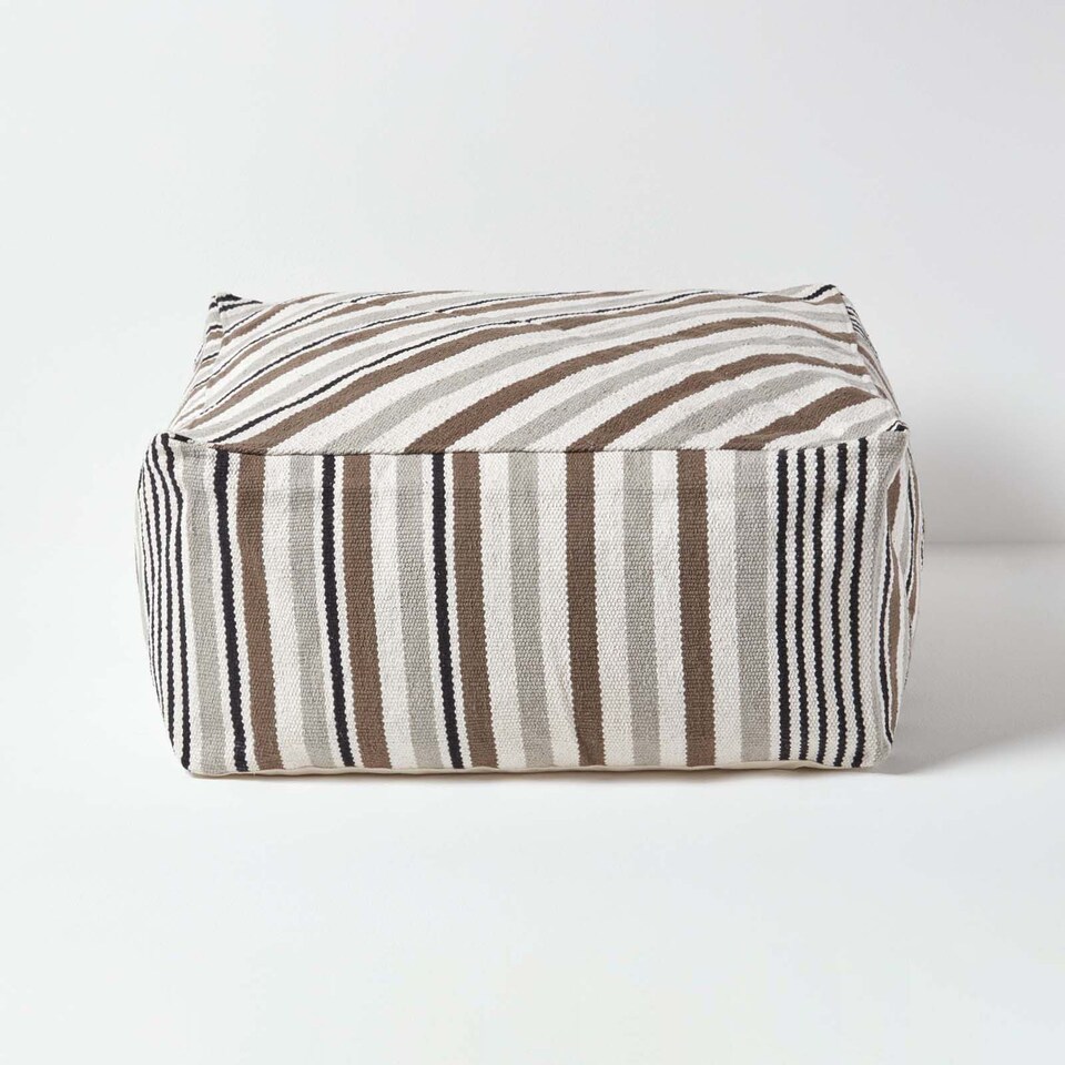 image 1 of Homescapes Grey, Black and White Stripe Beanbag Cube Pouffe Large - 60 x 60 x 30 cm | Grey | 60 x 60 x 30 cm