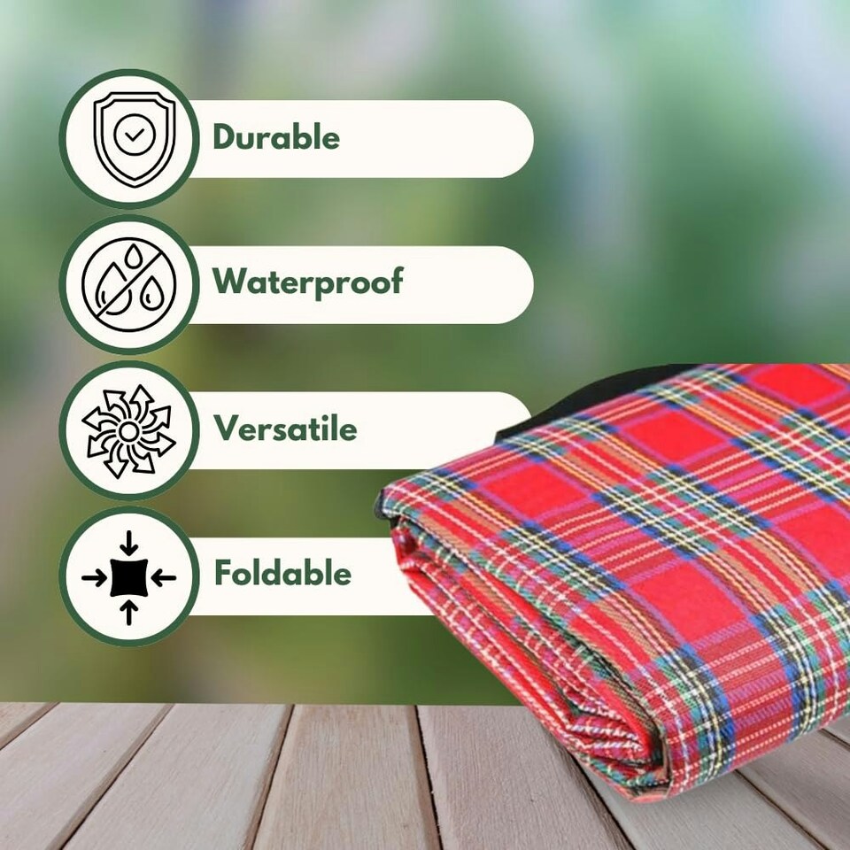 image 1 of Marco Paul Red Chequered Picnic Blanket 170cm Red
