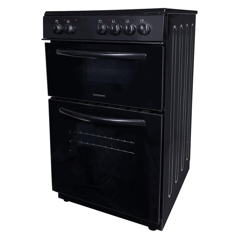 image 1 of Statesman EDC50B Fan Assisted Double Oven Electric Cooker, 4 Zone Ceramic Hob, 50cm Wide, Black