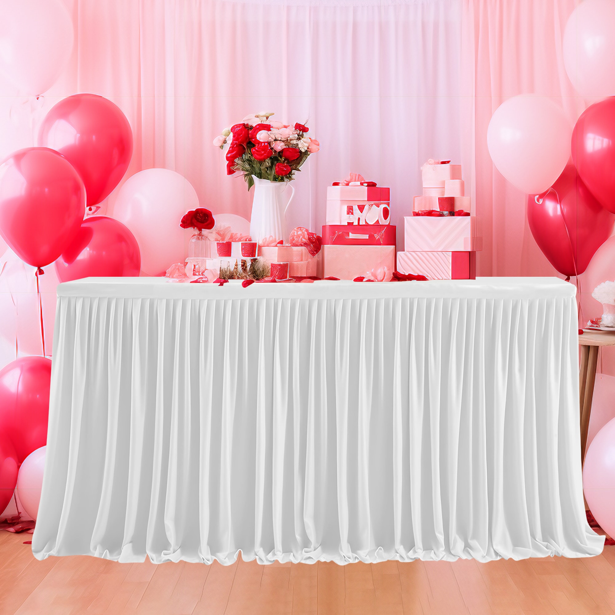 Neel Blue 14ft Pleated Table Skirt Polyester Table Skirt for Tableware, Banquet, Events Decor in White
