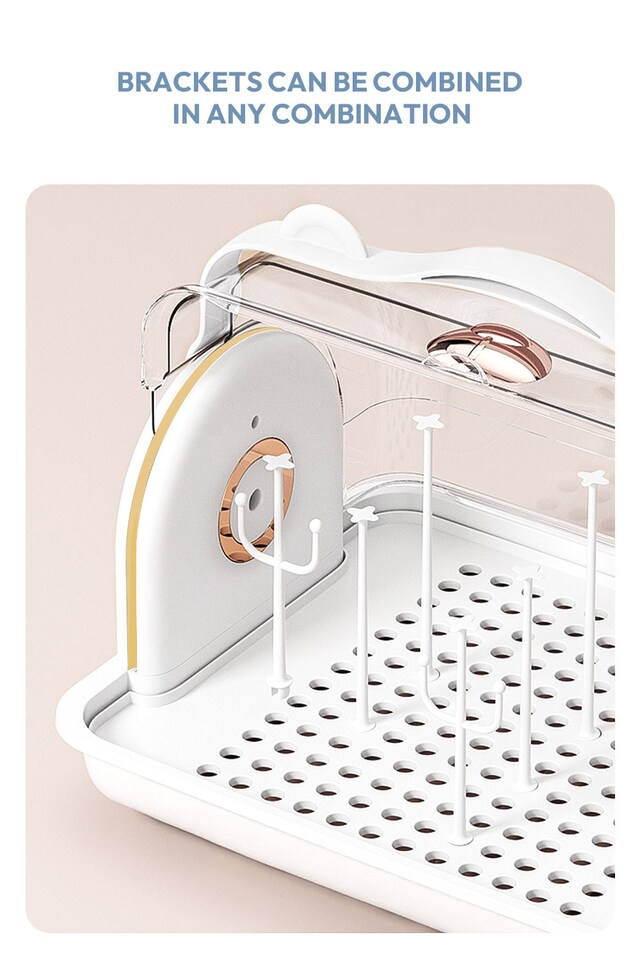 image 1 of Living and Home Baby Bottle Drying Rack Storage Box with Dual Flip-Up Covers | Grey