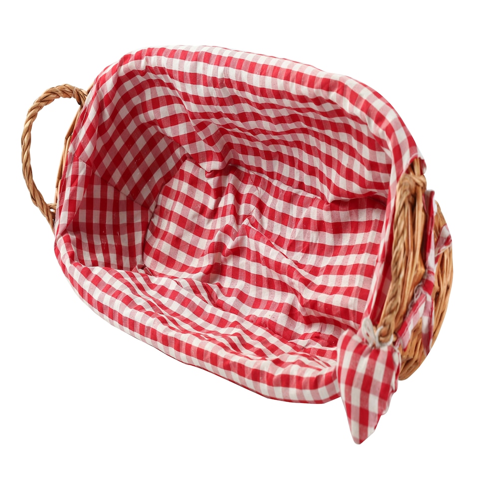 image 1 of Red Gingham Lining Oblong Willow Basket Red