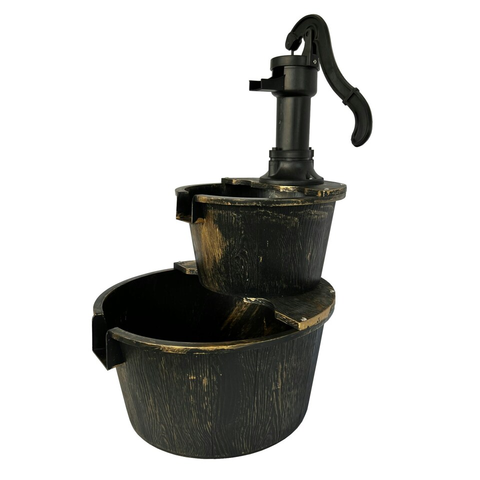 image 1 of Oypla 2 Tier Cascading Barrel Garden Water Pump Fountain Feature
